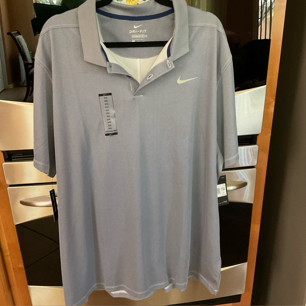 Nike Victory Dri Fit Blue Gray Golf Polo Shirt Mens 2XL Performance NWT STD Fit